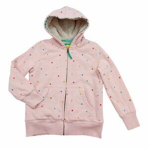 Boden Hoodie Kids Girls 7/8 Year Pink Sherpa Lined Full Zip Dots Warm Travel